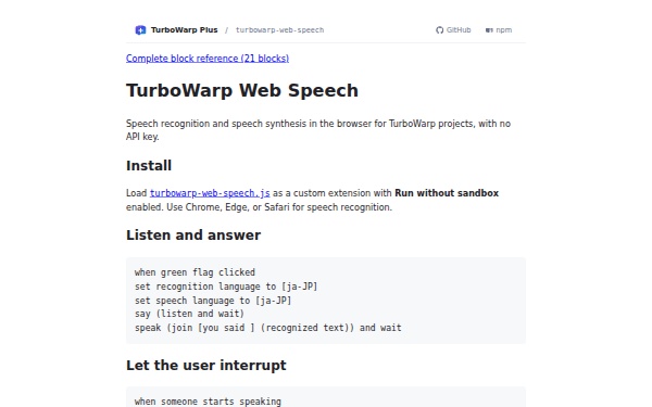 turbowarp-web-speech home page